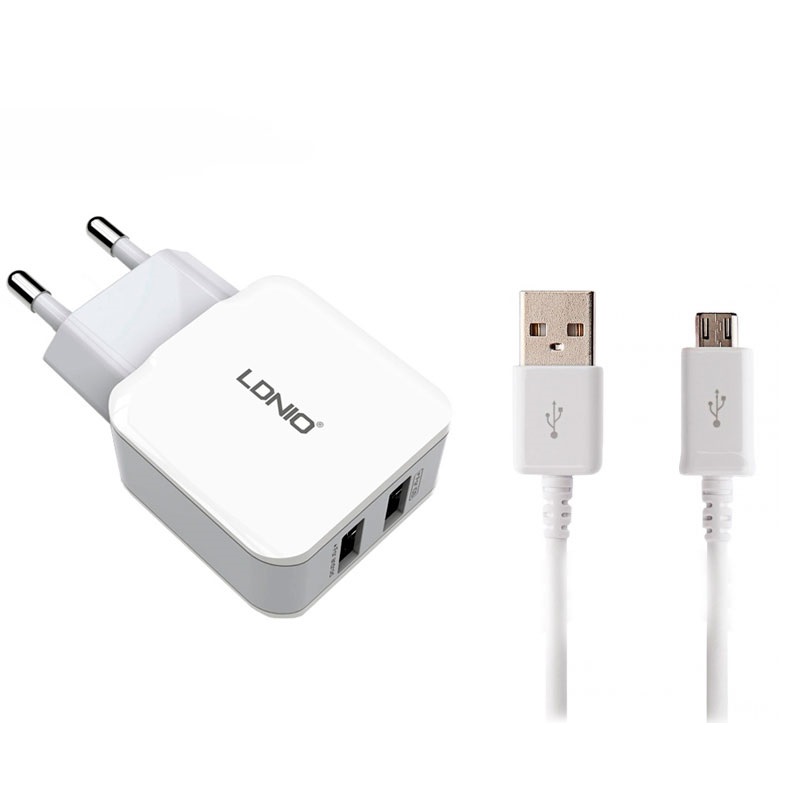 Адаптер мережевий Ldnio Micro USB cable A2202 |2USB, 2.4A|