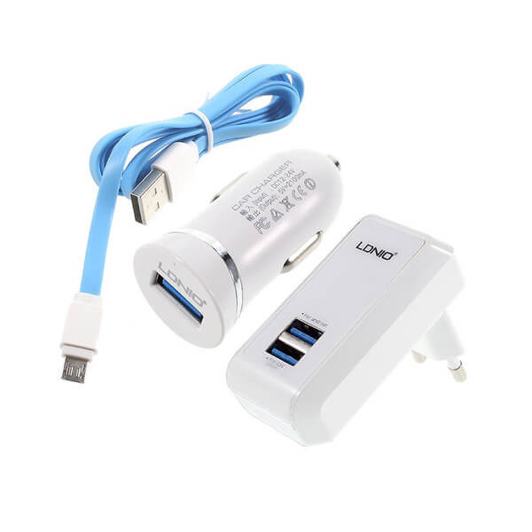Комплект адаптер мережевий+адаптер автомобільний Ldnio S100 Micro Cable |2.1A|