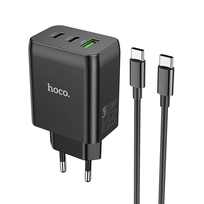 Адаптер сетевой HOCO Type-C to Type-C cable Phenomenon charger set N18 |1USB/2Type-C, 65W, 5A, QC/PD|