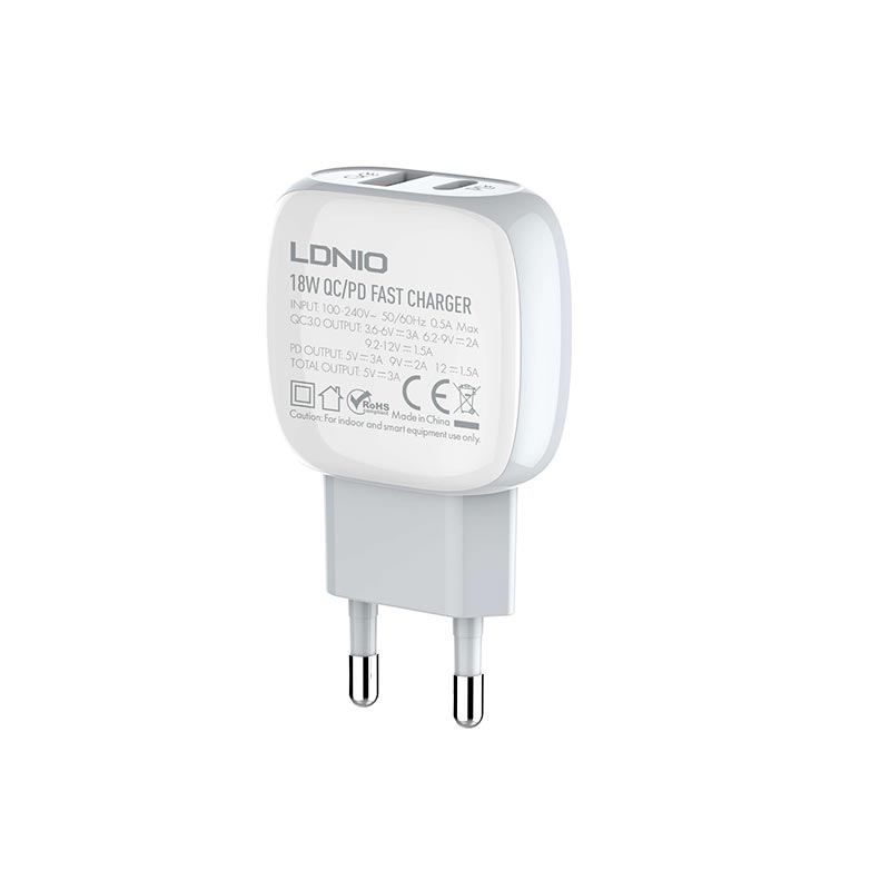 Адаптер сетевой LDNIO Type-C Cable A2313C |1USB/1Type-C, QC/PD, 3A|