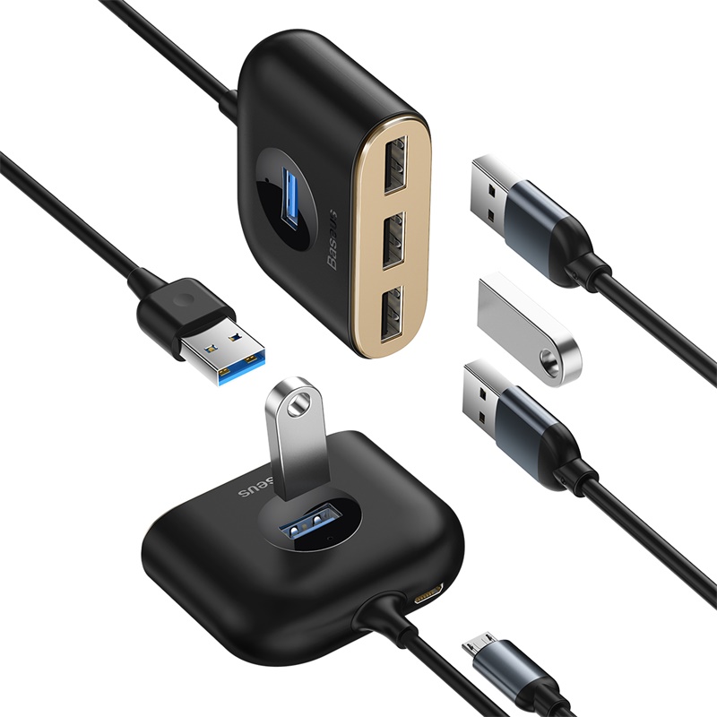 HUB адаптер BASEUS USB Square Round 4in1 |1xUSB3.0/3xUSB2.0, Micro USB Power Supply| (CAHUB-AY01)