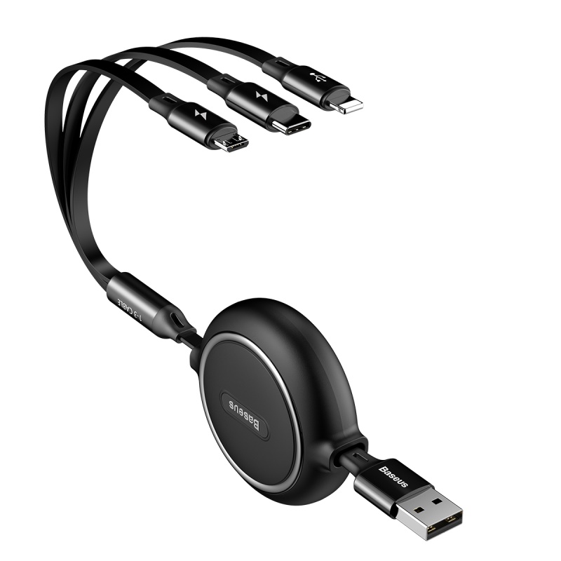 Кабель BASEUS Combo Lightning/Type-C/Micro USB Golden Loop 3-in-1 Elastic |2A, 1.2m|