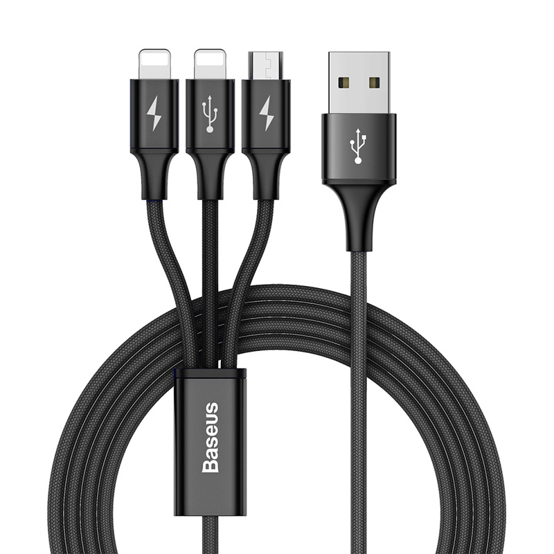 Кабель BASEUS combo Rapid 3in1 2Lightning/1Mico USB |3A, 1.2m|