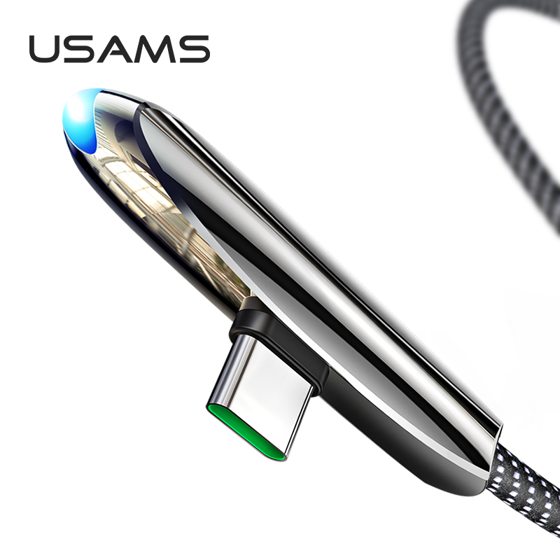 Кабель USAMS Type-C Right-angle Zinc Alloy Braided with Light US-SJ363 U34  |1.2m, 5A|
