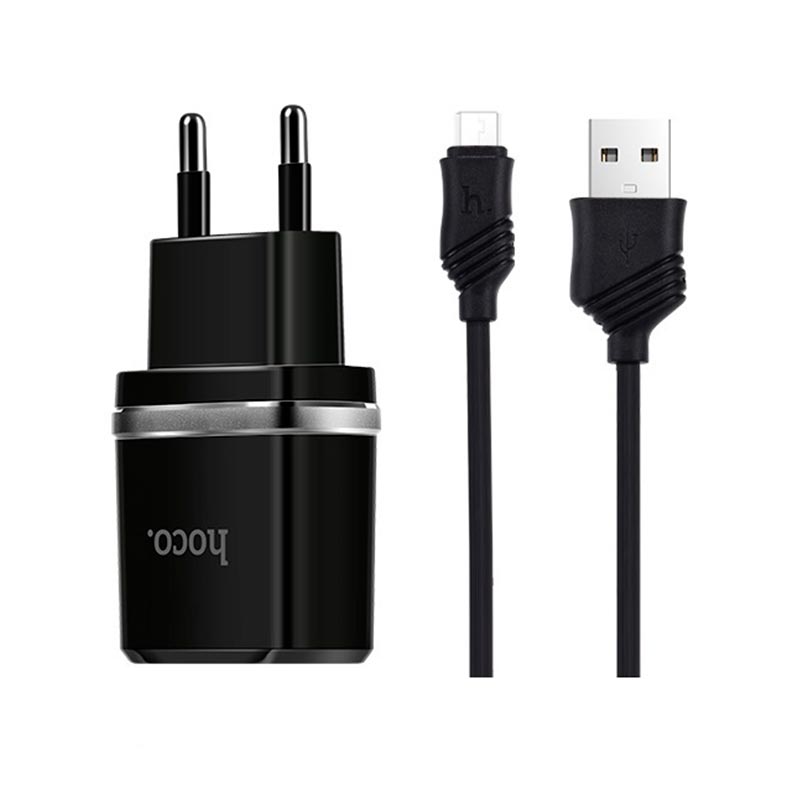Адаптер сетевой Hoco Micro cable C12 |2USB, 2.4А|