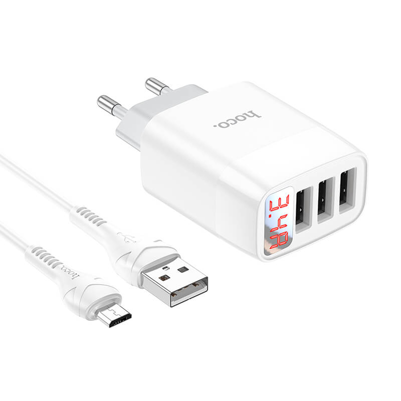 Адаптер Сетевой HOCO Micro USB cable Easy charge digital display charger set C93A |3USB, 3.4A|