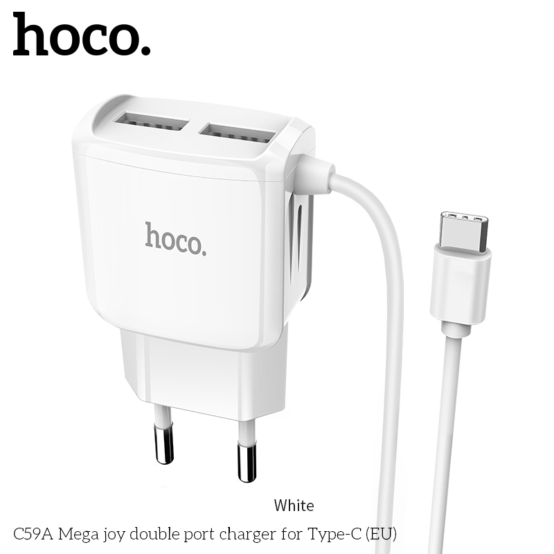 Адаптер мережевий HOCO Type-C cable Mega Joy C59A  |2USB, 2.1A|