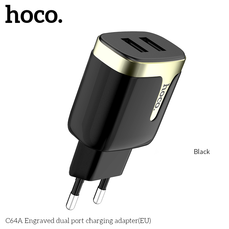 Адаптер мережевий HOCO Engraved C64A |2USB, 2.1А|