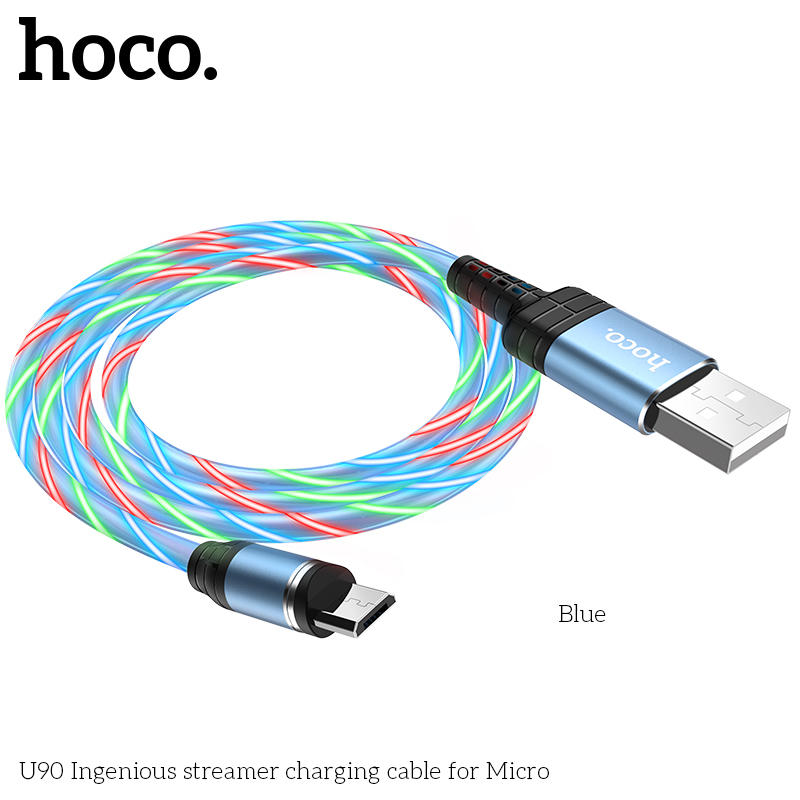 Кабель Hoco Micro USB Магнітний RGB LED Ingenious streamer U90 |1M, 2A|