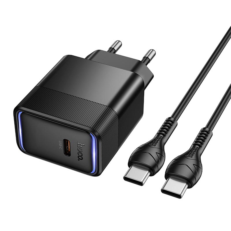 Адаптер мережевий HOCO C to C cable Lounge single port PD40W charger set CS113A |1C, PD/QC, 45W/3A|