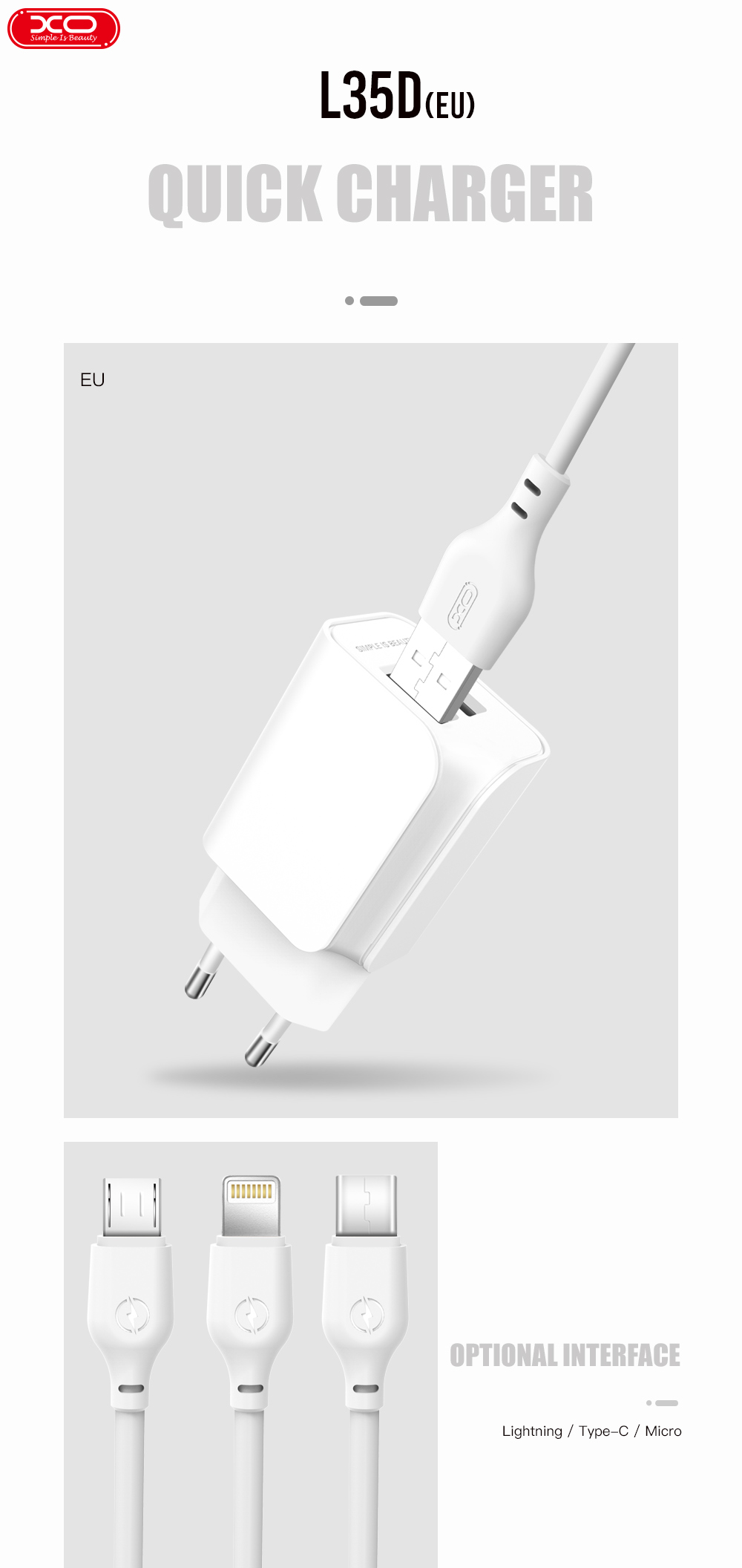 Адаптер мережевий Micro Cable XO Dual U L35 |2USB, 2.1A|