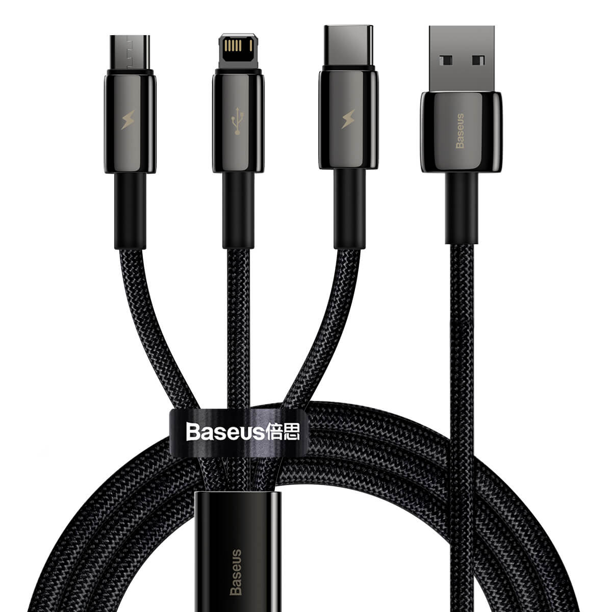 Кабель BASEUS Combo Micro USB/Lightning/Type-C Tungsten Gold One-for-three Fast Charging Data Cable |1.5M, 3.5A| CAMLTWJ-01)