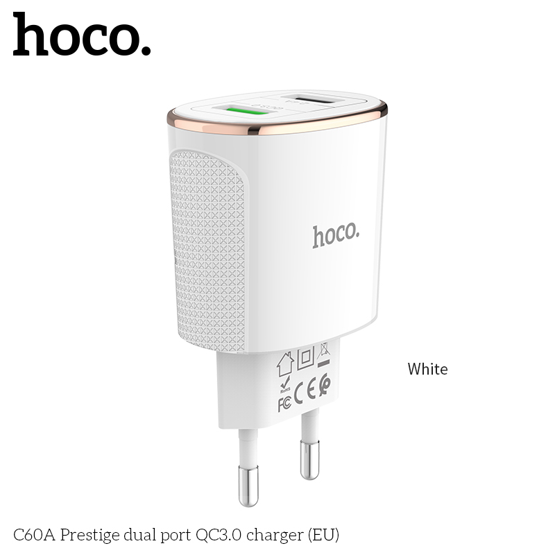 Адаптер сетевой HOCO Prestige FCP/AFC/SCP C60A |2USB, 3.4A, QC3.0|