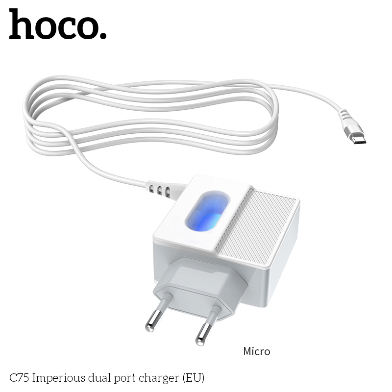 Адаптер сетевой HOCO Micro cable C75 |2USB, 2.4A|