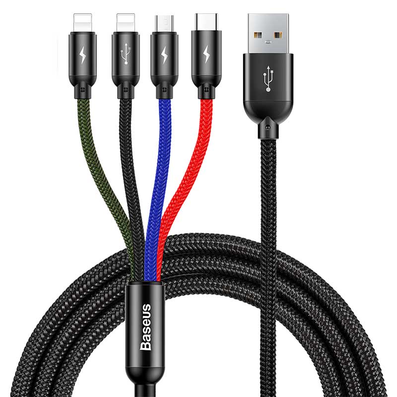 Кабель Baseus combo Fast Micro USB + 2lightning + Type-C |1.2M, 3.5A|
