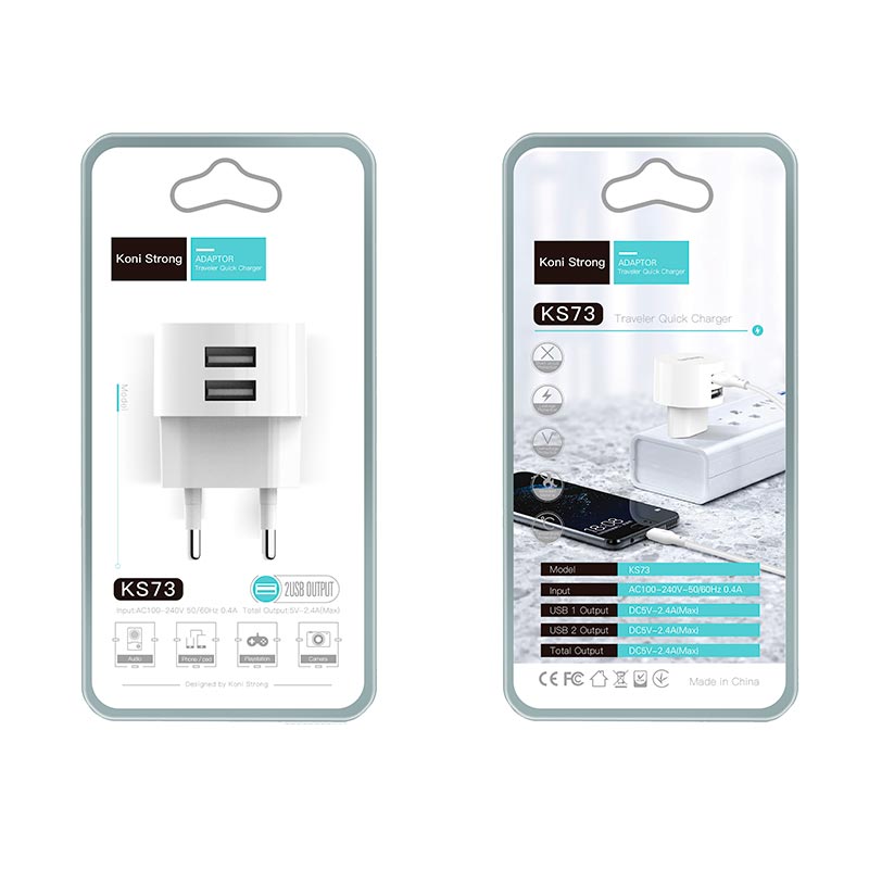 Адаптер сетевой KONI Strong KS73 |2USB, 2.4A|