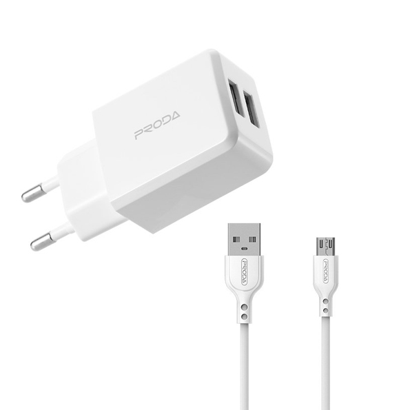 Адаптер мережевий PRODA Micro USB cable Linshy Pro PD-A22 |2USB, 2.1A|