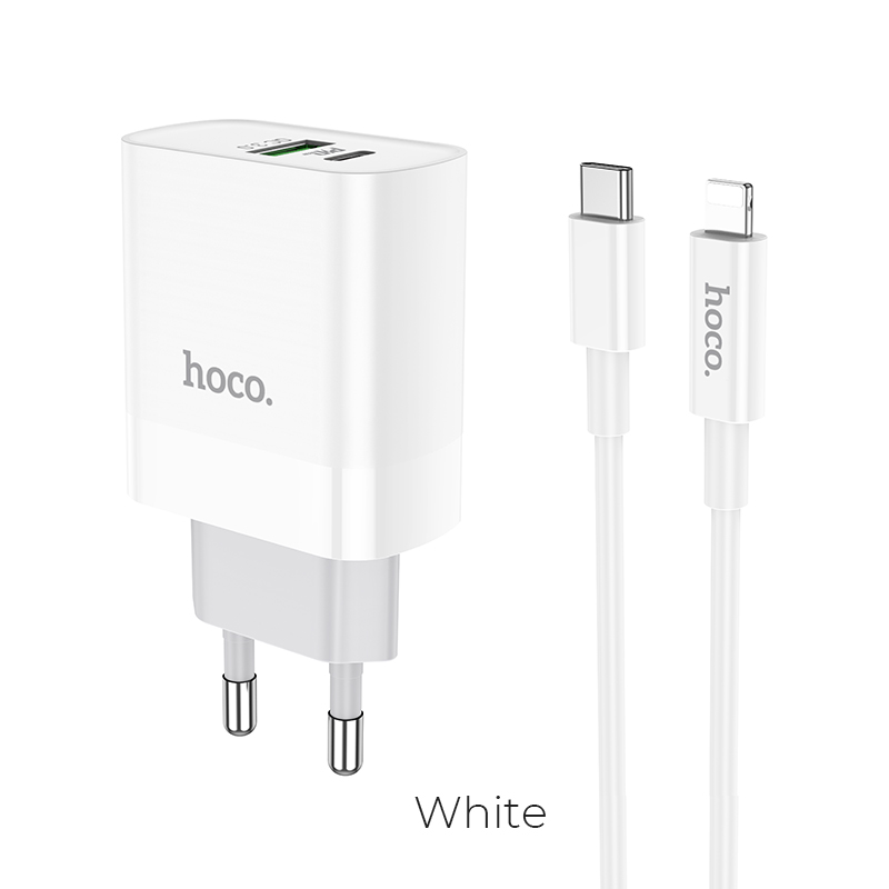 Адаптер сетевой HOCO Type-C to Lightning cable Rapido C80A |1USB/1Type-C, 3.1A/18W, QC/PD|