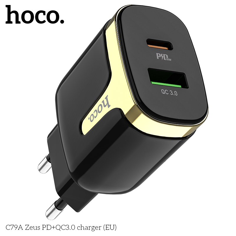 Адаптер сетевой HOCO Zeus C79A |1USB/1Type-C, 3.1A/18W, QC/PD|
