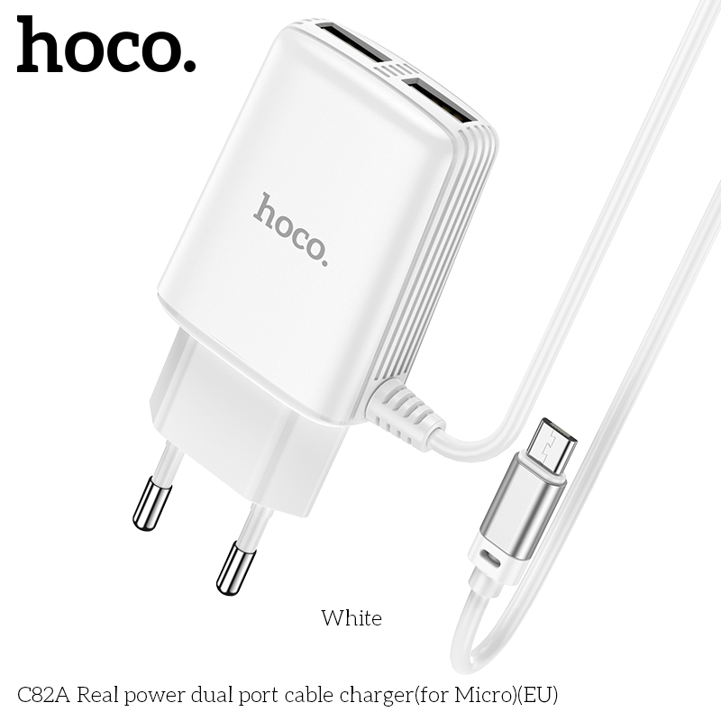 Адаптер сетевой HOCO Micro USB cable Real power C82A |2USB, 2.4A|