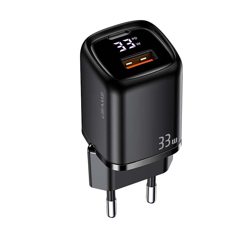 Адаптер сетевой USAMS Digital Display Fast Charger CC152 T46 |1USB/1Type-C, 33W/4A, PD/QC|