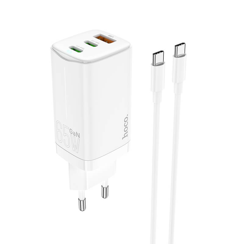 Адаптер сетевой HOCO Type-C to Type-C cable Scenery GaN charger set N16 |1USB/2Type-C, QC/PD, 65W, 3A|
