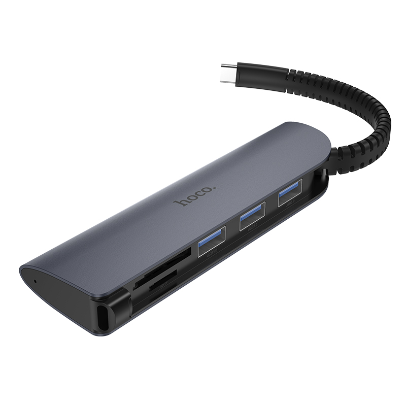 HUB адаптер HOCO Type-c Easy connect adapter HB17 |Type-C to USB3.0*3+SD+TF|