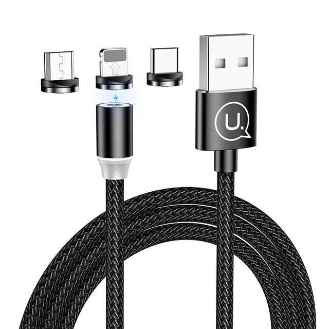 Кабель USAMS Combo Lightning/Micro USB/Type-C Aluminium Alloy Magnetic U29 US-SJ439 |1m, 2.1A|