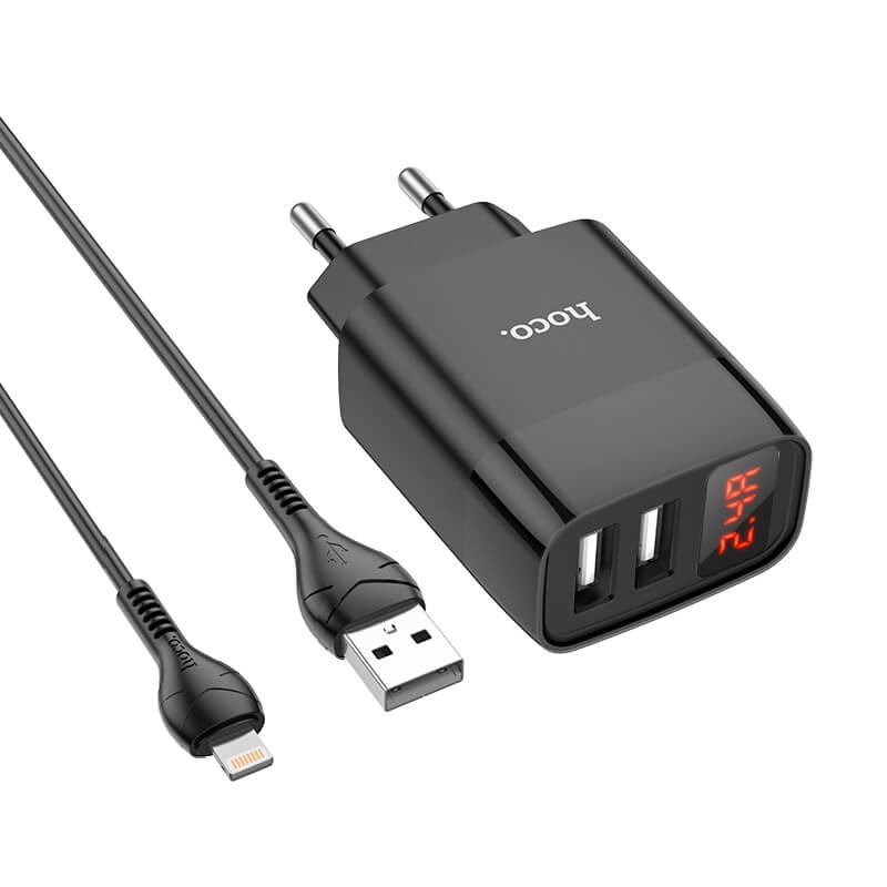 Адаптер сетевой HOCO Lightning Cable Illustrious dual port charger with digital display C86A |2USB, 2.4A|