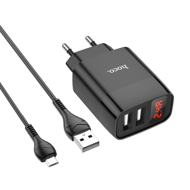 Адаптер сетевой HOCO Micro USB Cable Illustrious dual port charger with digital display C86A |2USB, 2.4A|