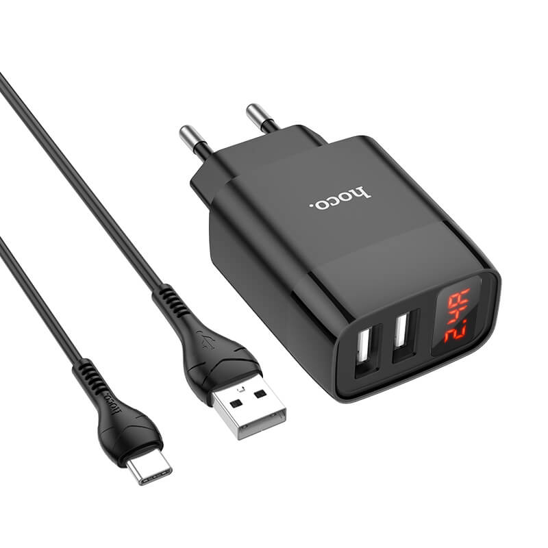 Адаптер сетевой HOCO Type-C Cable Illustrious dual port charger with digital display C86A |2USB, 2.4A|