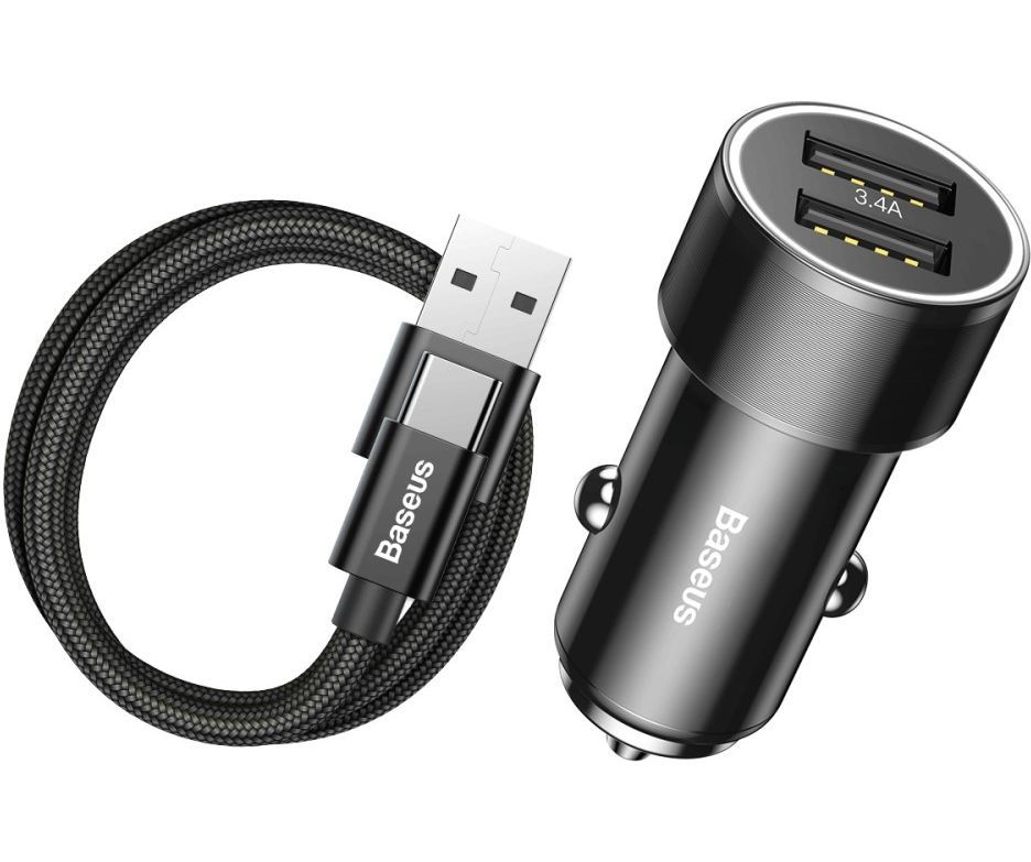 Адаптер автомобильный BASEUS type-c cable Small Screw |2USB, 3.4A|