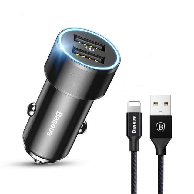 Адаптер автомобильный BASEUS Lightning cable Small Screw |2USB, 3.4A|